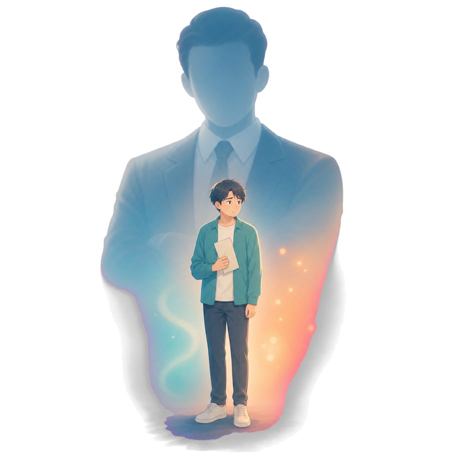 上司を前に退職を切り出せず萎縮している人のイラスト